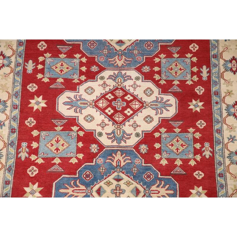 Traditional Kazak Area Rug Hand-Knotted Red Wool Carpet - 5'8" x 7'9"