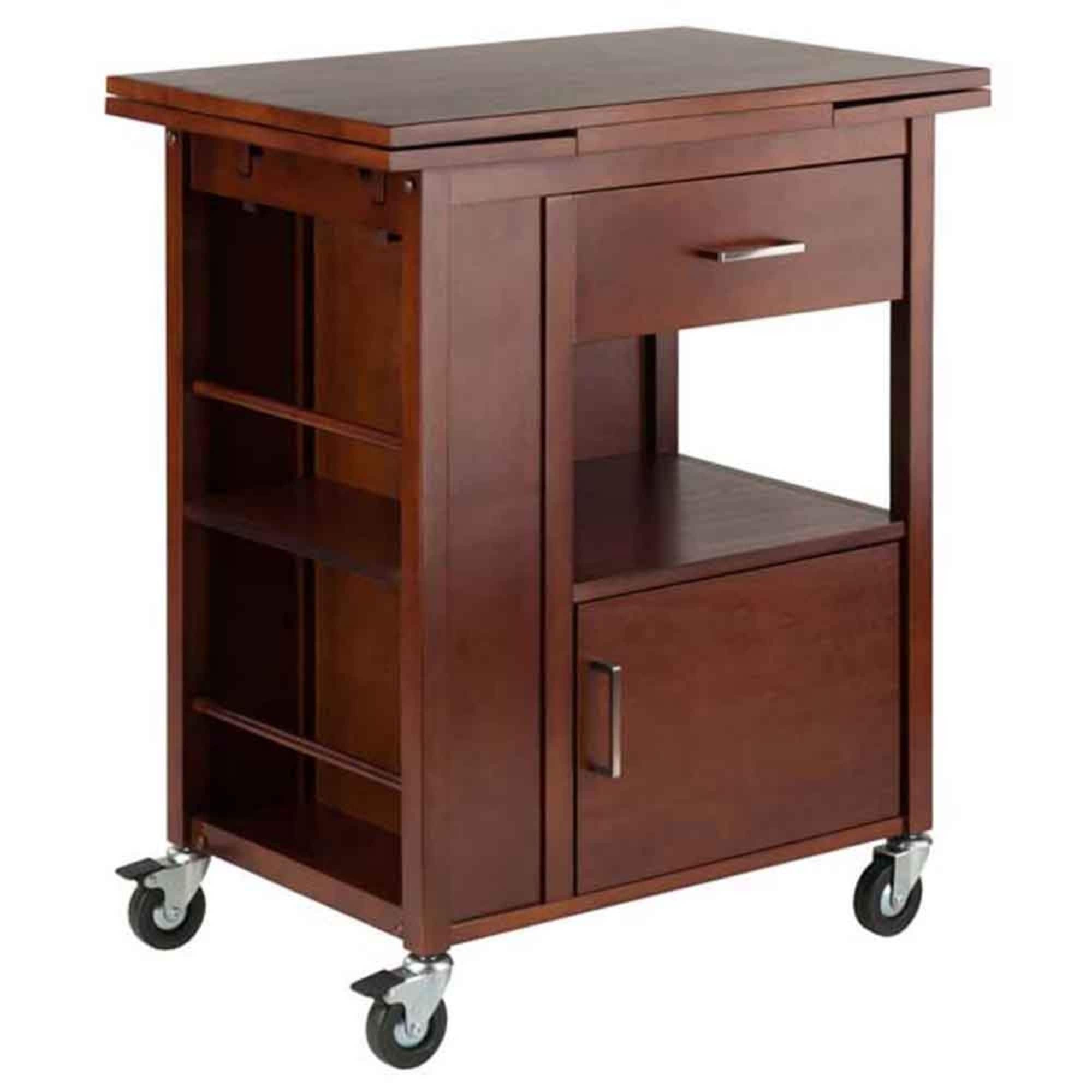 Offex Transitional Gregory Extendable Top Kitchen Cart, Walnut - 18.35 inchLx27.56 inchWx33.46 inchH