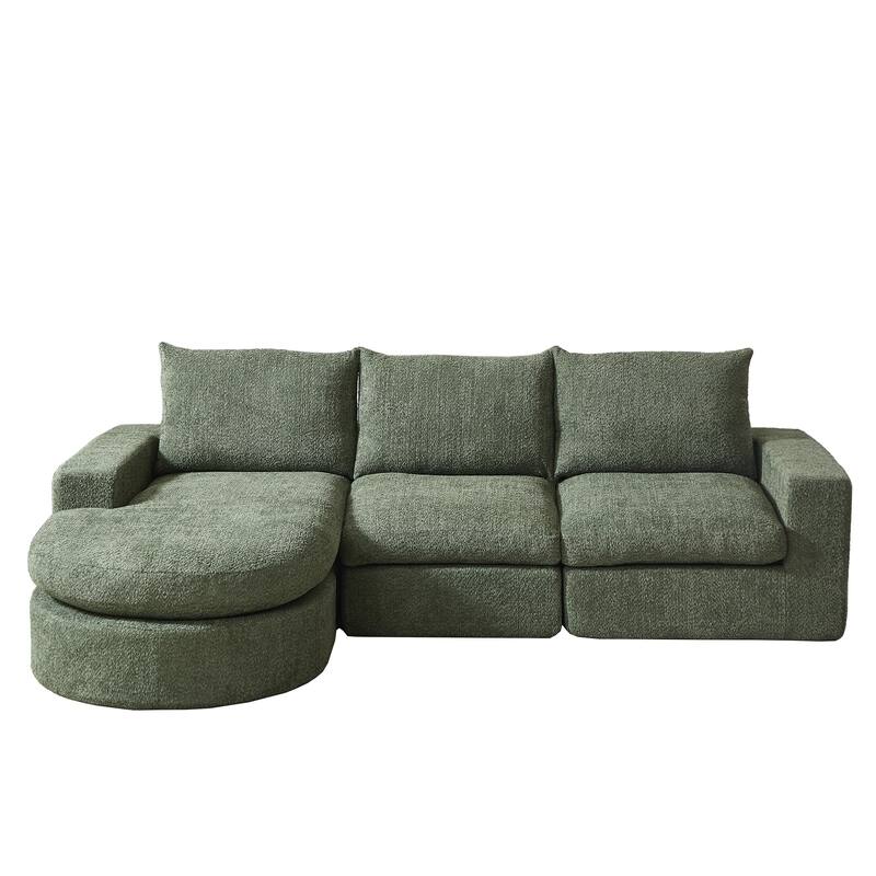Curved Sectional Sofa with L-Shape Chaise, Chenille Upholstered Boneless Cloud Sofa, Modular 4 Seat Corner Sofa with Cushions