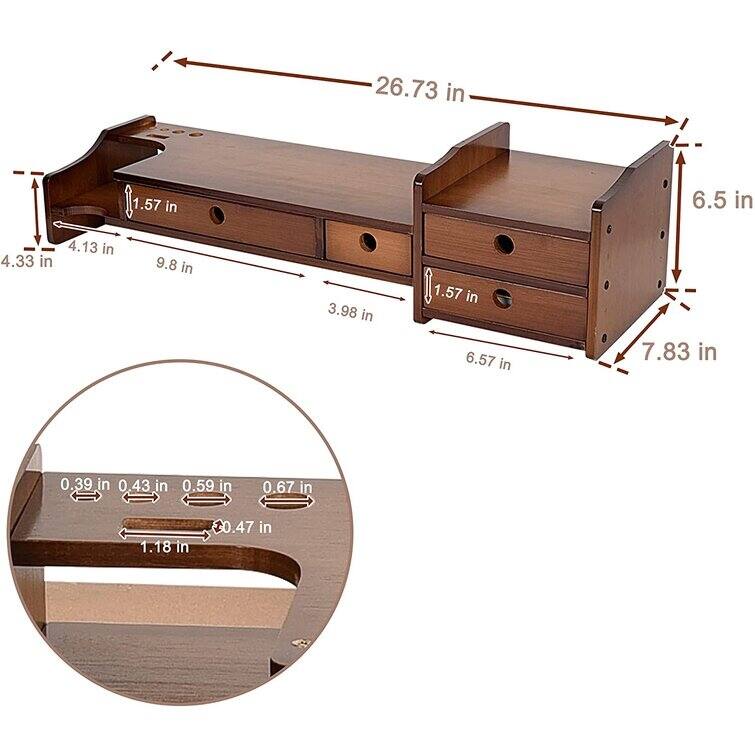 Wood Computer Monitor Stand Desktop Organizer with Drawer