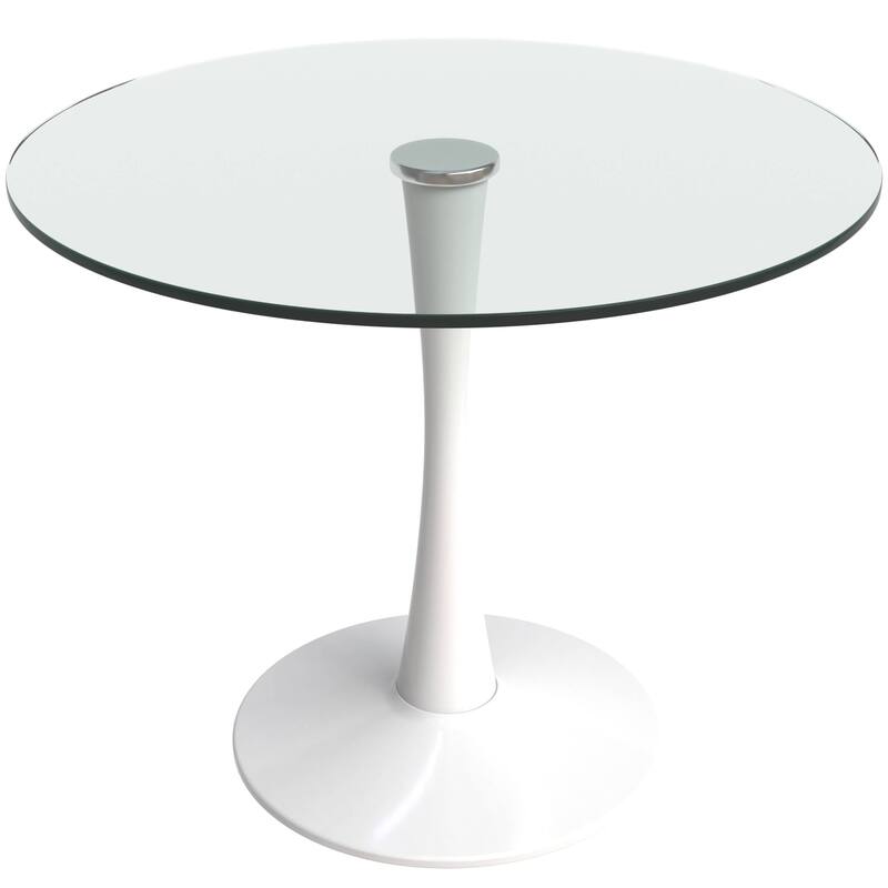 Bristol 35" Round Dining Table for 4 with Glass Top and Iron Pedestal Base for Kitchen and Dining Room - White