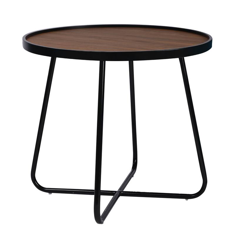 HomeRoots 24" Black Wood And Metal Round Cross Legs Coffee Table - 24 in. x 21 in. x 24 in.