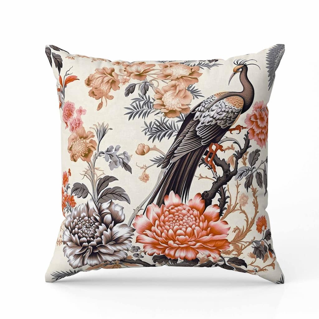 Peacock Panache Indoor/Outdoor Reversible Throw Pillow Beige and Brown