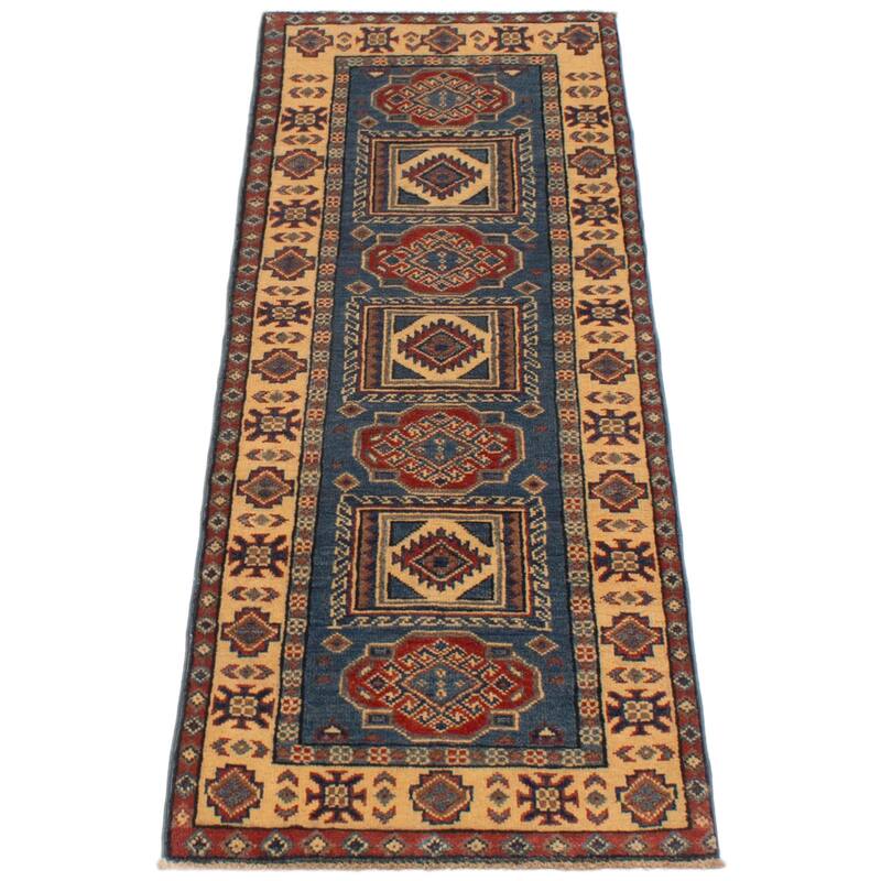 ECARPETGALLERY Hand-knotted Uzbek Ghazni Dark Blue Wool Rug - 2'0 x 5'11