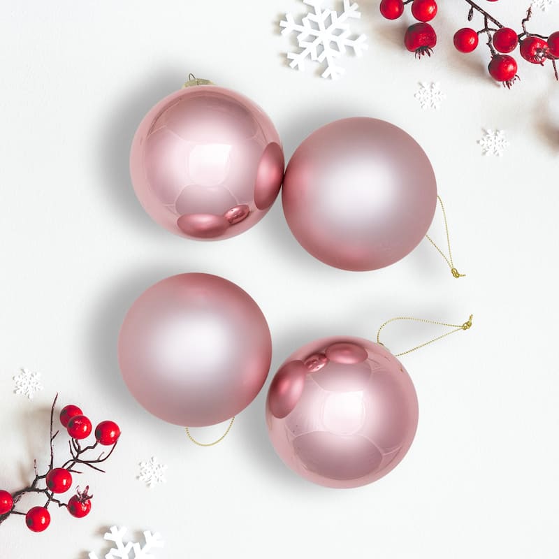 2-Finish Glass Christmas Ball Ornaments - 4" (100mm) - Rose Gold - 4ct