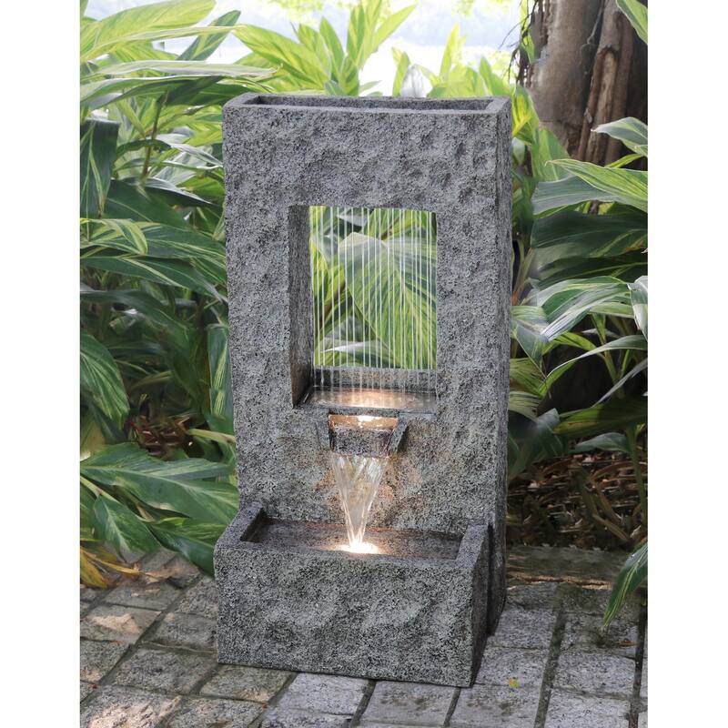 31.5" LED Lighted Rectangular Waterfall Outdoor Garden Water Fountain