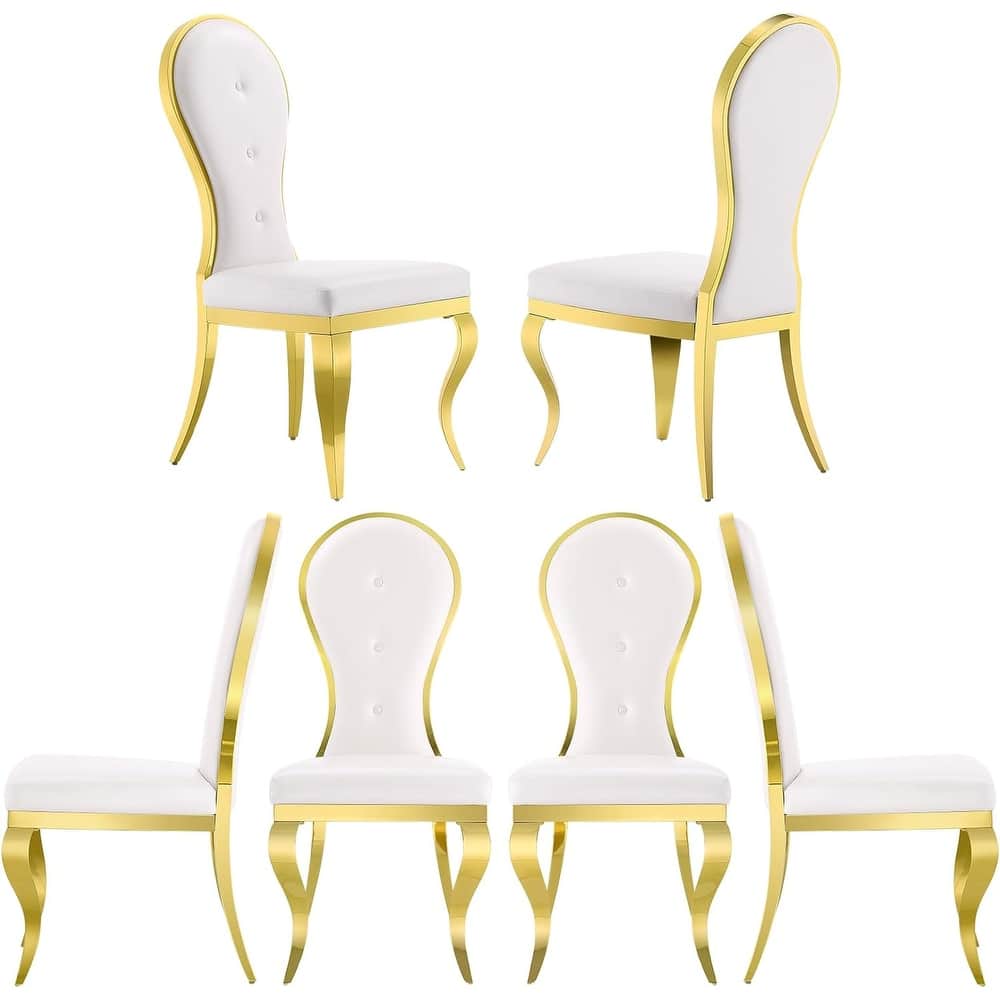 Modern Luxurious White Leather Dining Chairs with Polished Gold Stainless Steel Legs