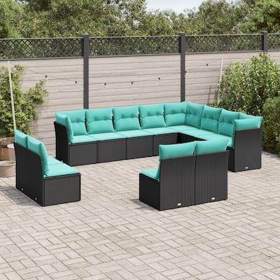 vidaXL 12 Piece Patio Sofa Set with Cushions Black Poly Rattan