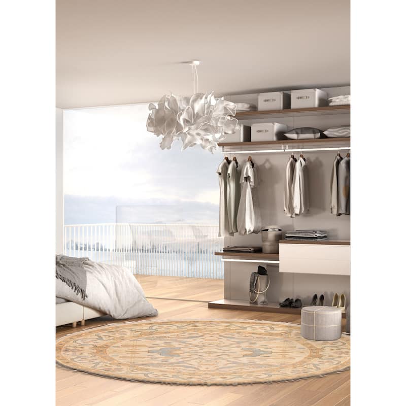 ECARPETGALLERY Hand-knotted Royal Oushak Cream Wool Rug - 4'10 x 4'10