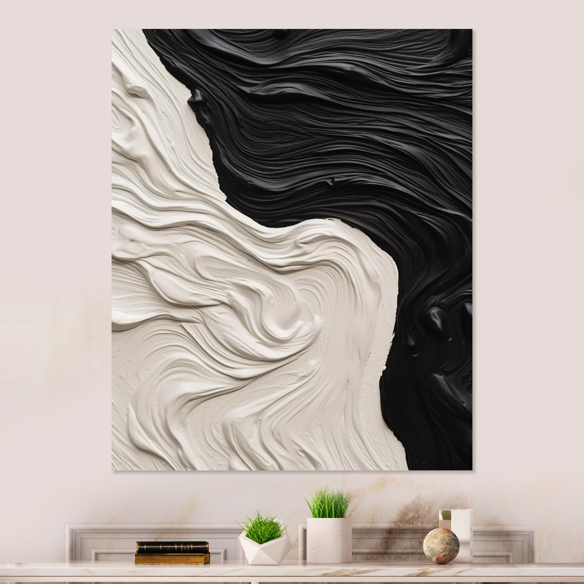 Designart "Black White Marbled Dreamscape II" Modern Geometric Printed Metal Wall Art