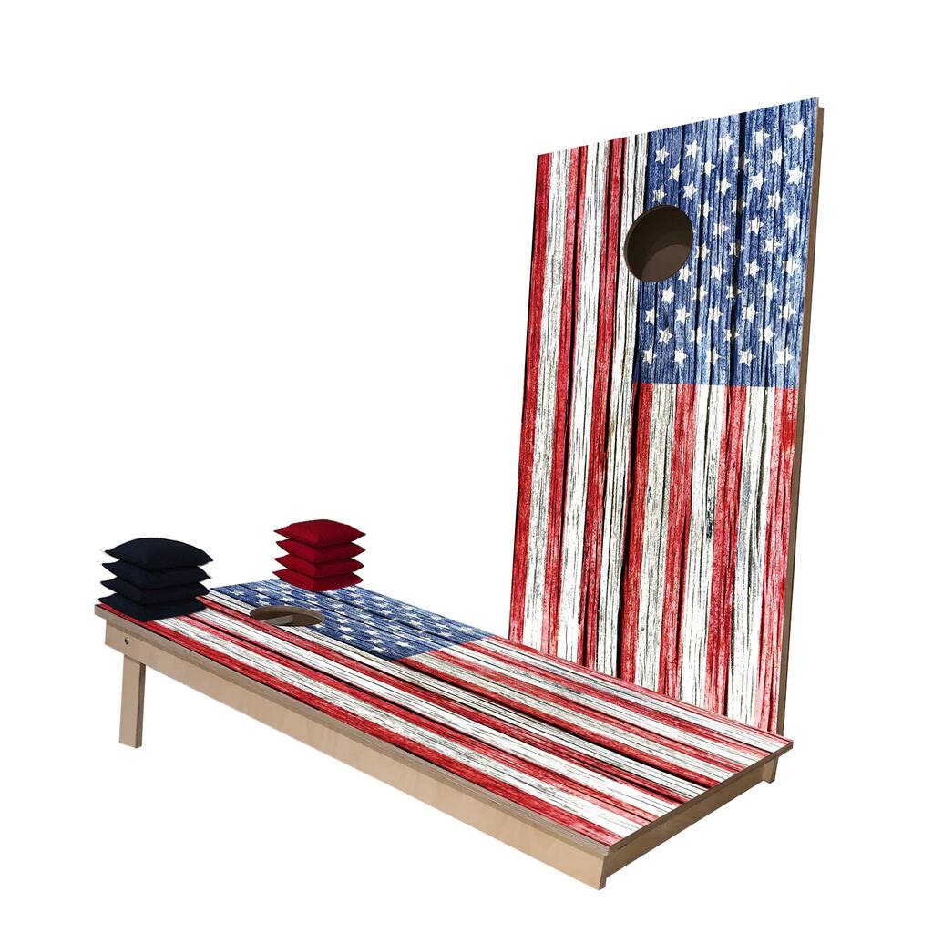 Rustic Wood Flag American Flag Corn Hole Board Game Set