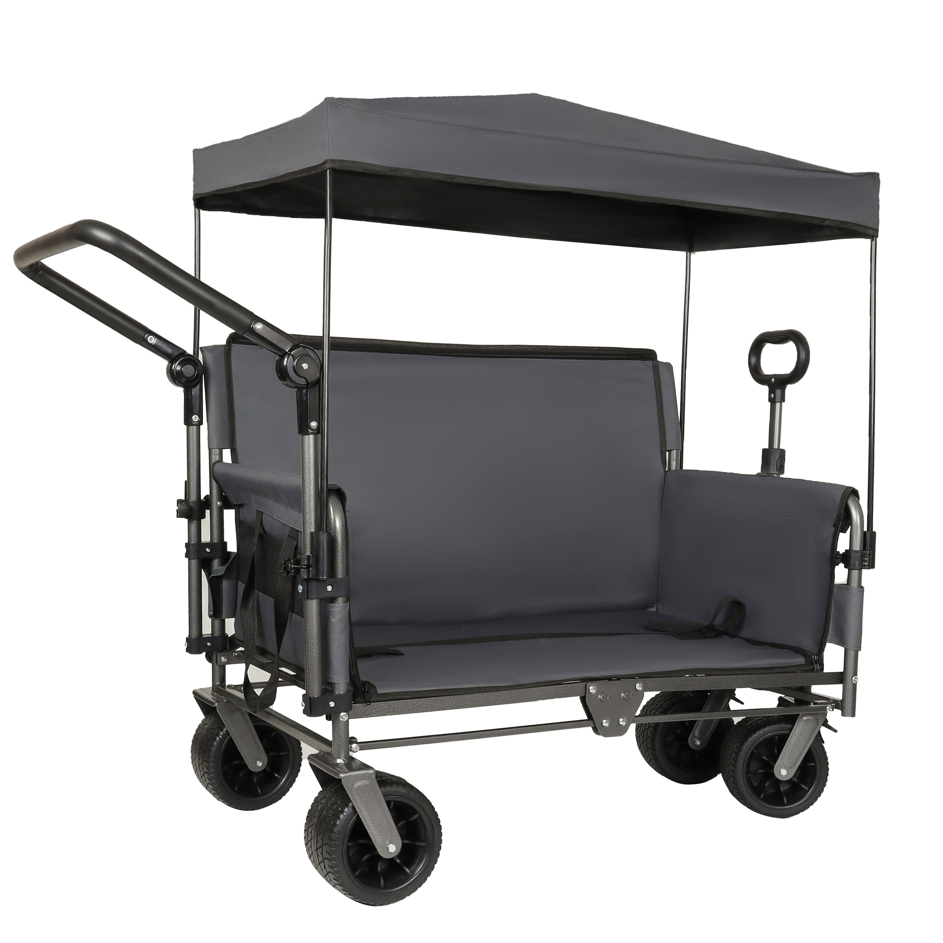3-in-1 Folding Wagon Cart with Bench Seat & Canopy & Storage