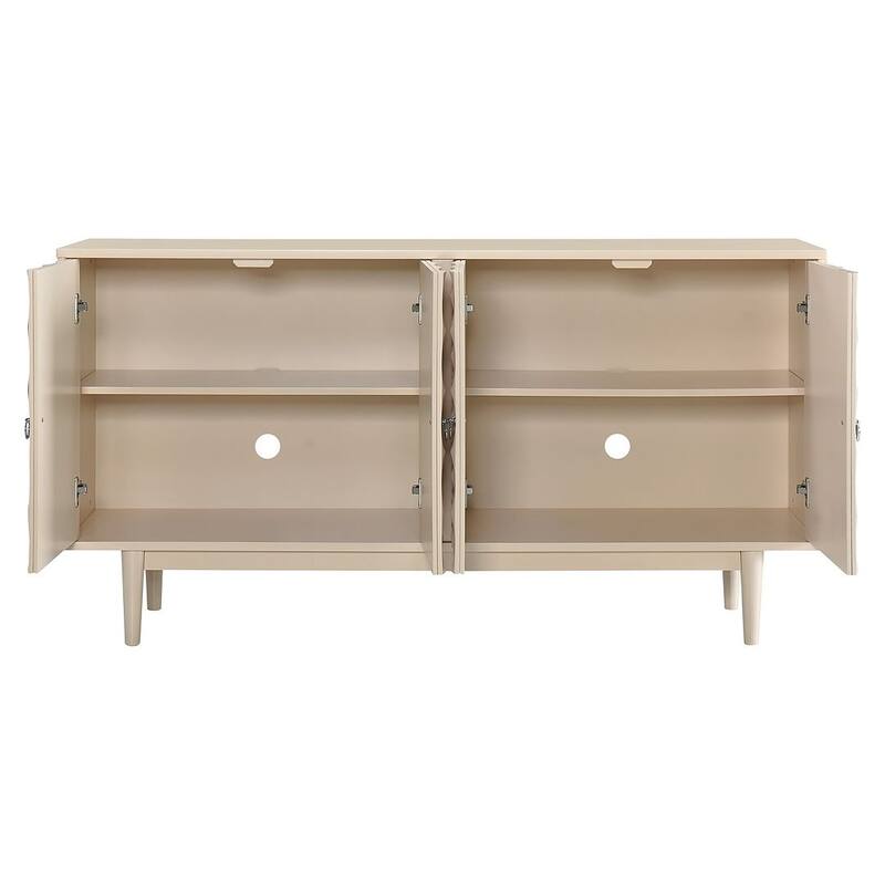 60" Modern 4-Door with Convex Pattern Doors and Silver Handles Buffet/Sideboard