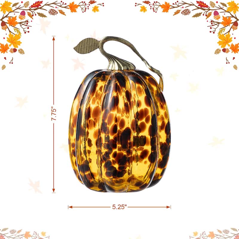 Glitzhome Gold Handle Amber Dots Glass Pumpkin for Fall Halloween Thanksgiving Decorating