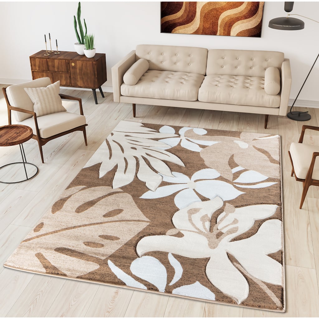 Glamour Floral Collection Polypropylene Area Rug