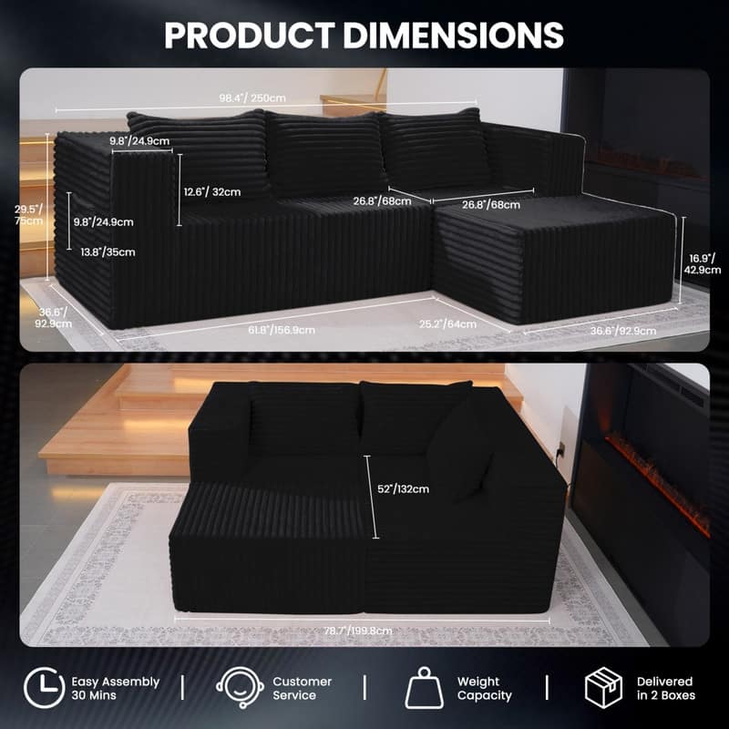 Cloud Sectional Couch with Chaise, L Shaped Modern Modular Sofa