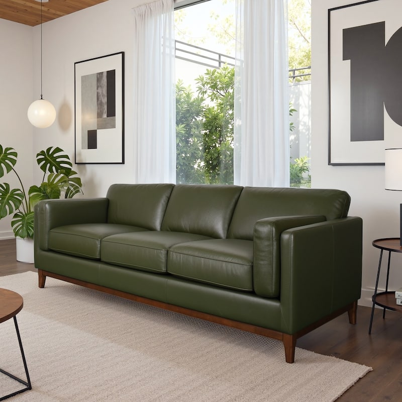 Tinley Premium Leather Three-Seater Sofa with Solid Wood Base
