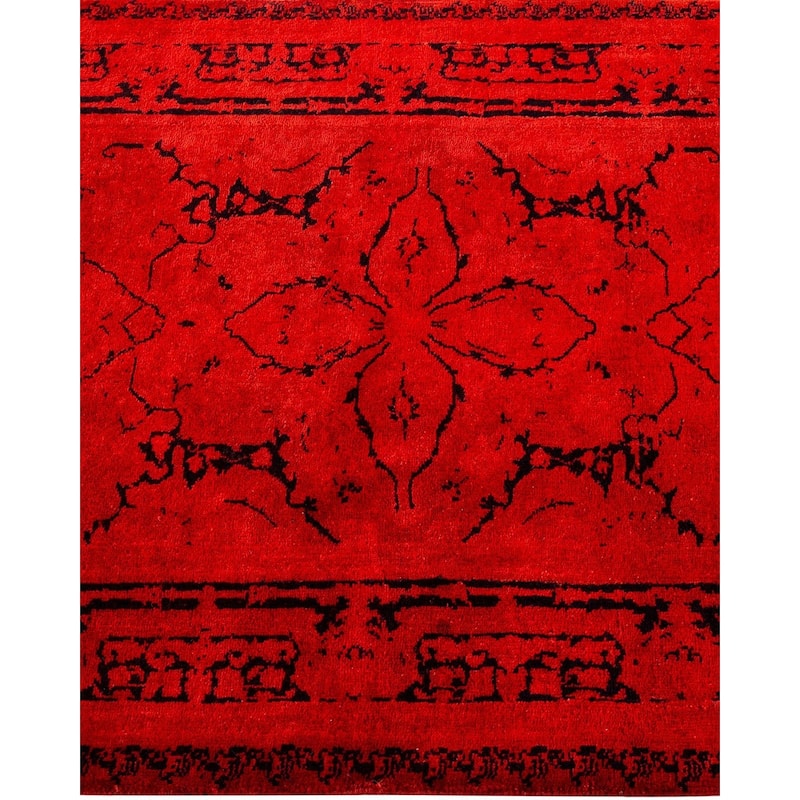 Overton Hand Knotted Wool Vintage Inspired Modern Contemporary Overdyed Red Runner Rug - 2' 8" x 3' 10"
