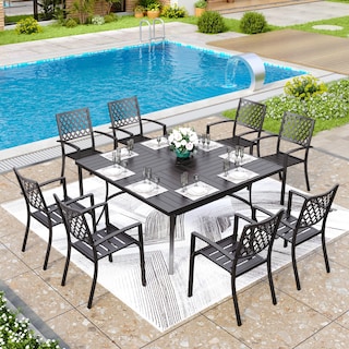 MAISON ARTS 9-Piece Patio Dining Set, 60 Inch Square Metal Table and 8 Metal Dining Chairs