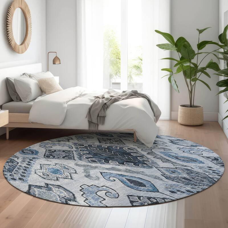 Premium Washable Super Soft Global Moroccan Mayfield Rug - Blue - 8' x 8' - Round