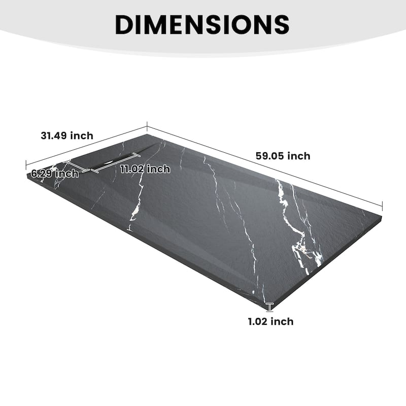 SMC Alcove Shower Pan Base with Reversible Drain, Low Profile, Wheelchair Access, Slip-Resistant, cUPC Certified