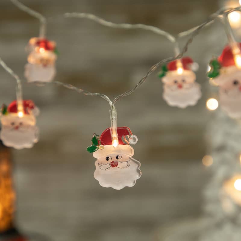 10-Count LED Santa Claus Micro Christmas Light Set 4.5ft, Clear Wire