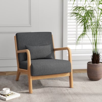 Mid Century Solid Wood Upholstered Accent Chair