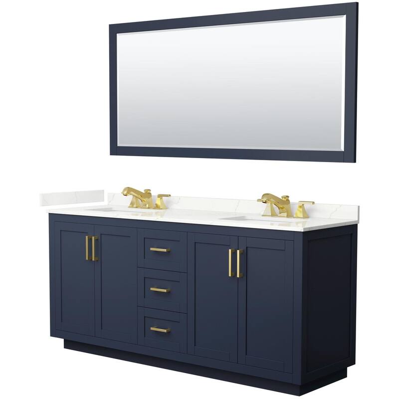 Wyndham Collection WCF292972D-QTZ-US3M70 Miranda 72" Free Standing - Dark Blue / Giotto Quartz Top / Brushed Gold