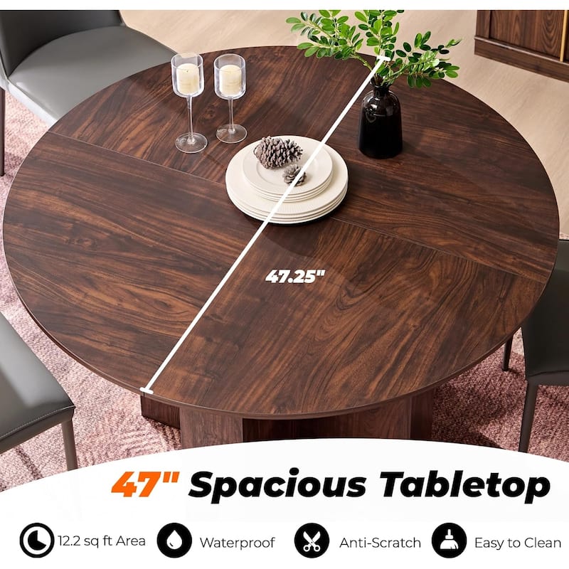47" Modern Round Dining Table, Thickened Kitchen Table for Dining Room