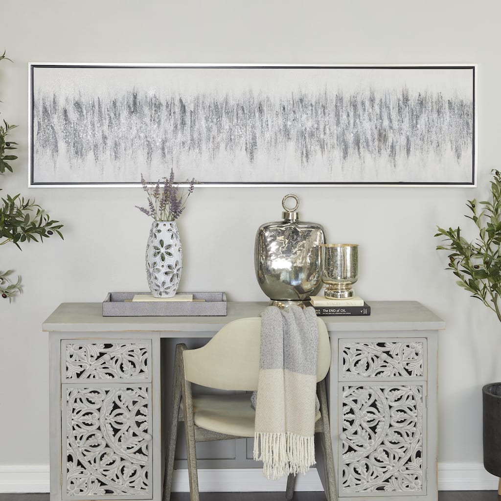Gray Canvas Abstract Living Room Framed Wall Art with Silver Frame