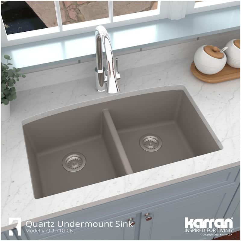 Karran USA QU-710-PK1 Quartz QU 32" Undermount Double Basin Quartz