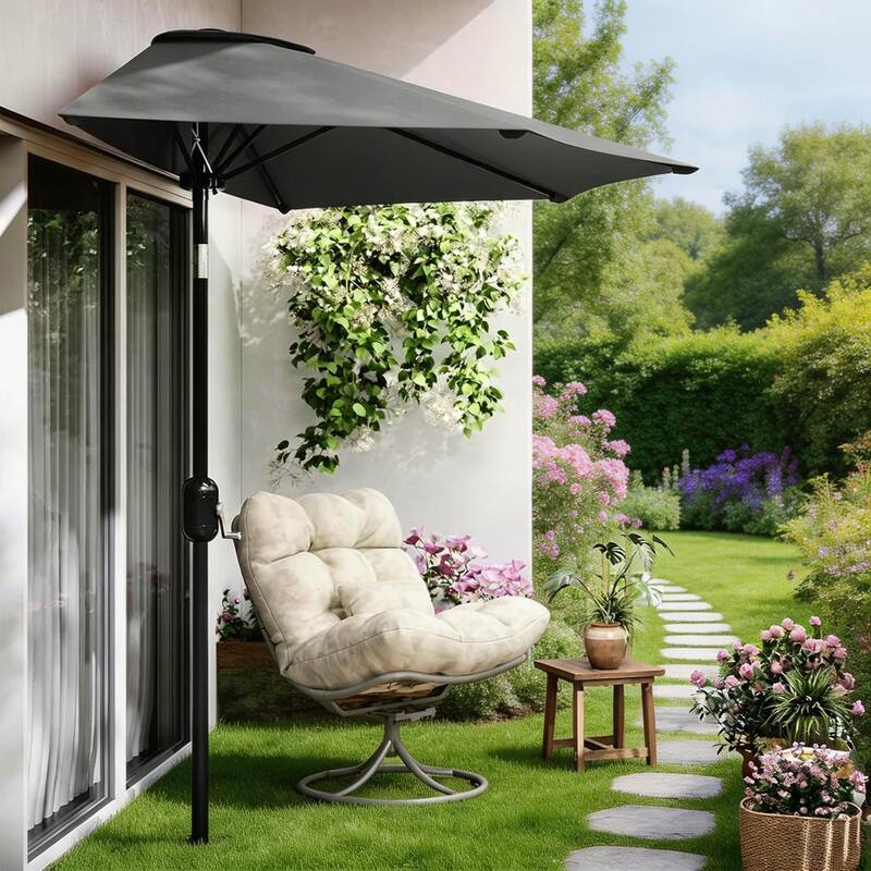 9ft Outdoor Patio Half Umbrella, with Smooth Crank Lift