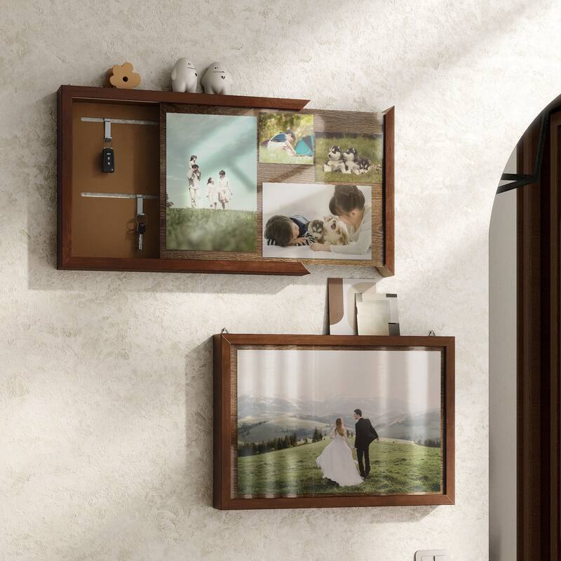 247 Shop At Home Modern 20-inch Photo Frame with Hidden Storage and Metal Hook - Antique Cherry