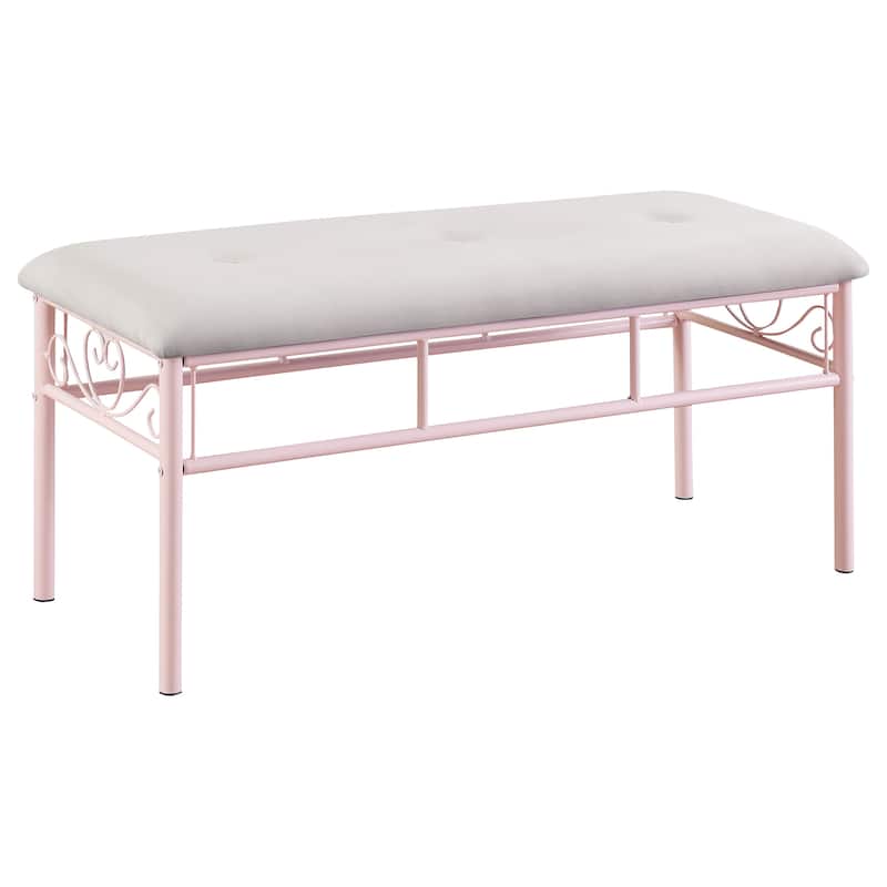 Massi Fabric Upholstered Bench Powder Pink and White - Powder Pink and White