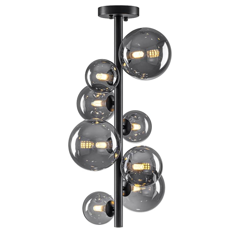 8 Lights Modern Semi-Flush Mount Ceiling Light Smoky Gray Glass Globe