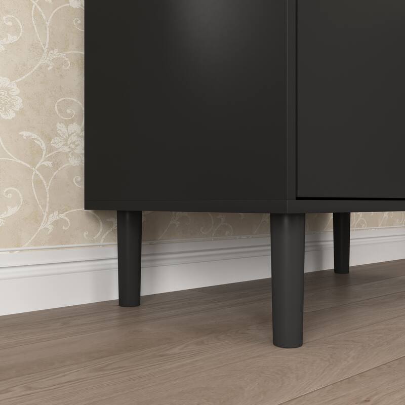 Tall Storage Show Cabinet with 2 Glass Display Door & 2 Doors, Modern Cabinet Freestanding for Bathroom, Dining Living Room
