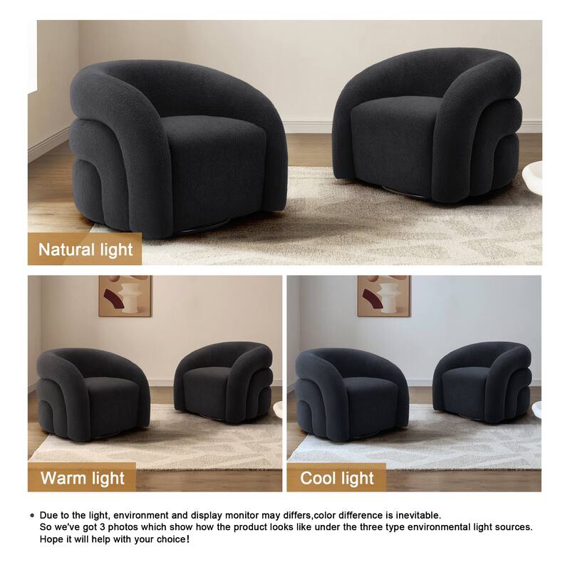 Set of 2 Boucle Upholstered Swivel Accent Barrel Chairs