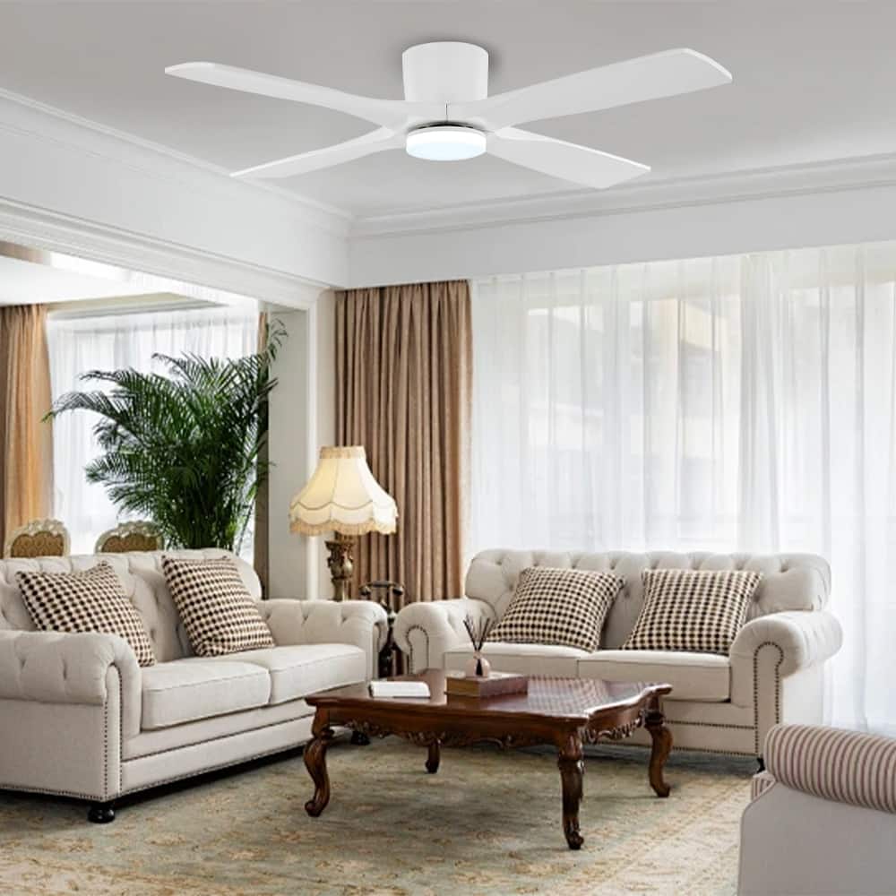 WINGBO 54" DC Flush Mount Ceiling Fan with Light and Remote
