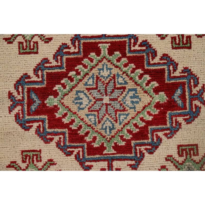 Ivory Kazak Oriental Runner Rug Hand-Knotted Wool Carpet - 2'8" x 11'4"