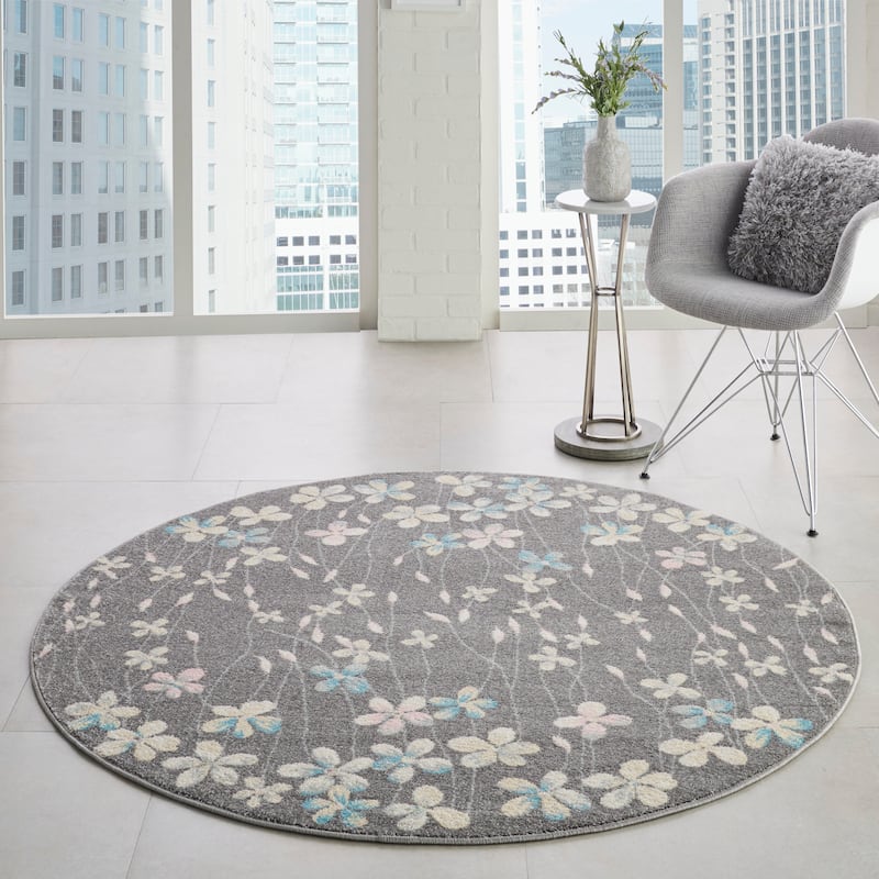 Carson Carrington Molle Floral Area Rug - 5'3" Round - Grey - Rectangle