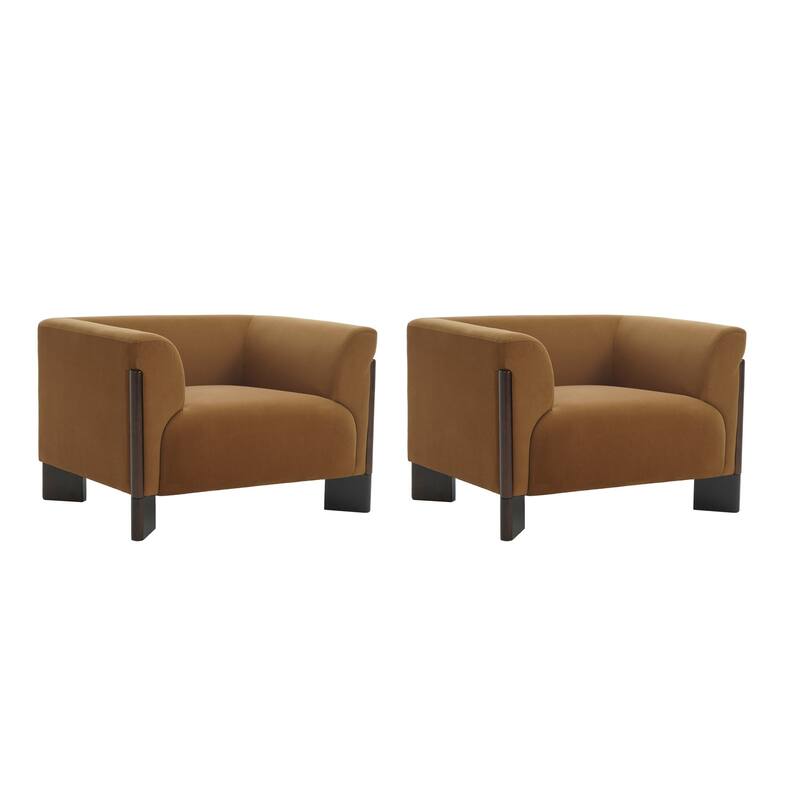 Upholstered Nordic Wide Seat Tuxedo Arms Barrel Chair Set of 2