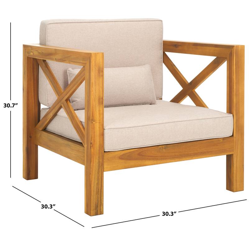 SAFAVIEH Outdoor Living Crewe Solid Wood Arm Chair - Natural/Light Grey - 30"W x 30"D x 31"H