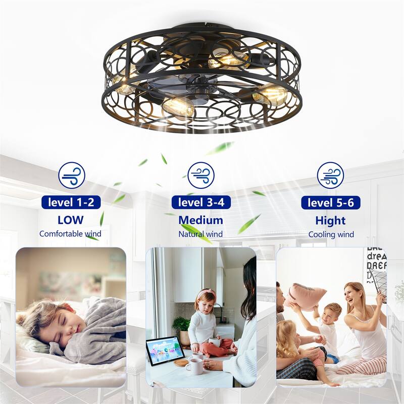 20" Low Profile Caged Ceiling Fans with Remote Control, NOT Included Bulbs