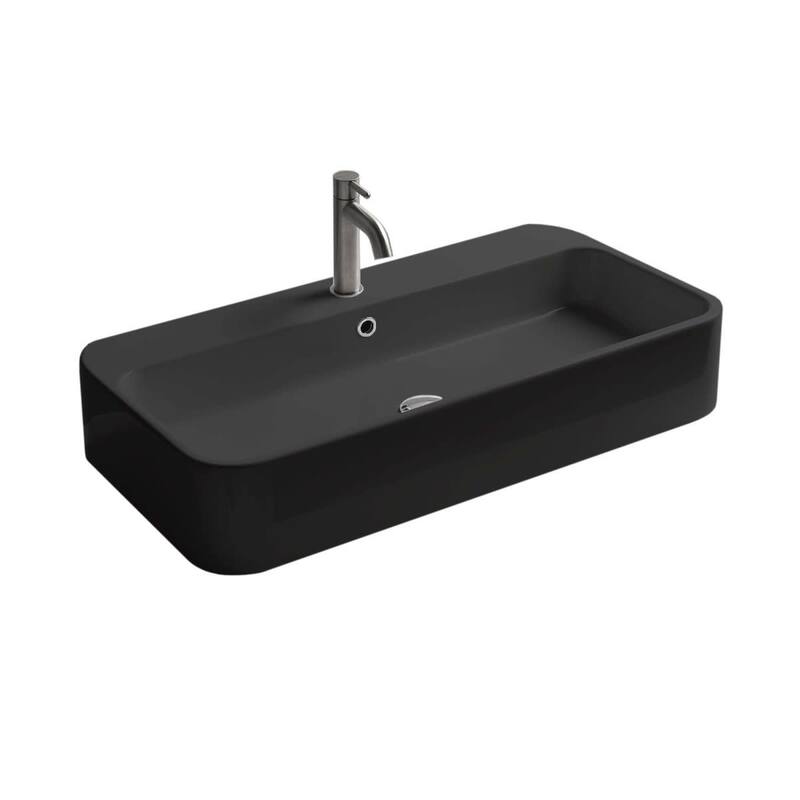 WS Bath Collections Cosa 39-3/8" Rectangular Ceramic Vessel or Wall - Matte Black