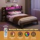 preview thumbnail 4 of 7, Queen Platform Bed with Storage, LED, Charging Station, Dark Grey Linen Headboard, Vintage Brown