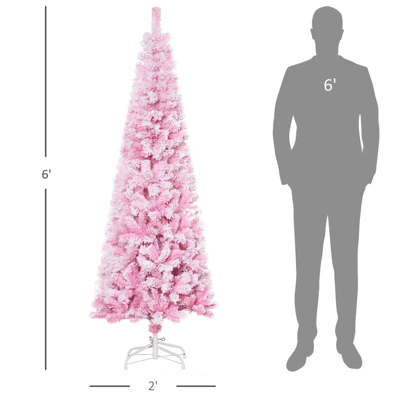 HOMCOM Artificial Colored Slim Flocked Christmas Tree with Stand