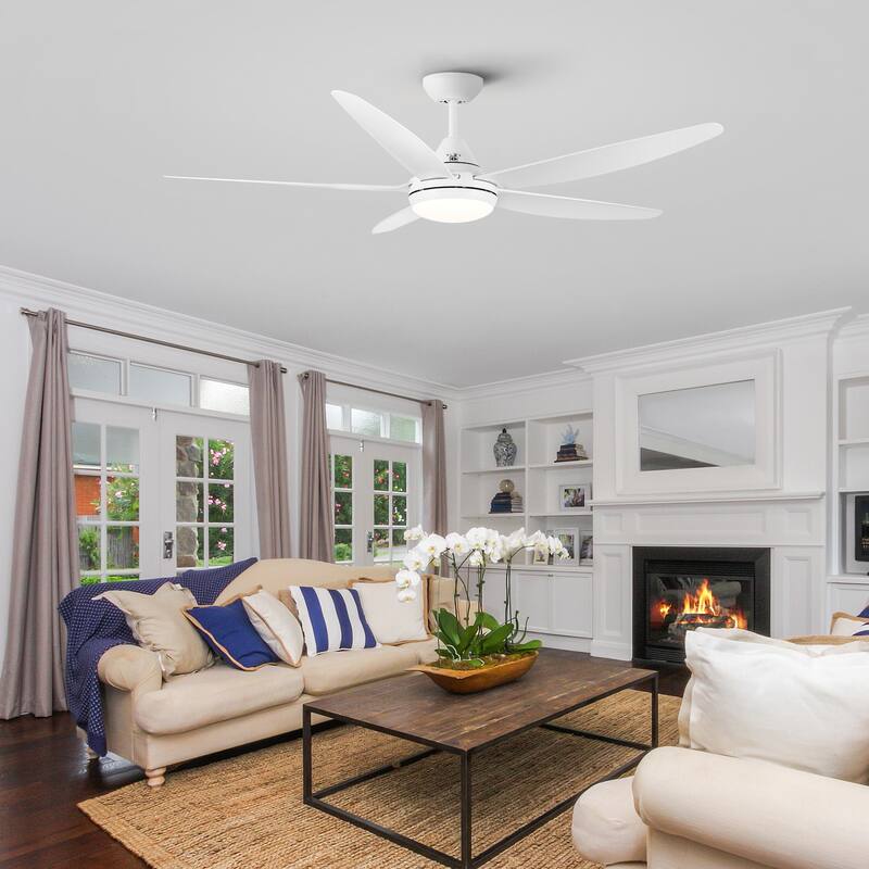 56 in. Dimmable Integrated LED Indoor&Outdoor White Ceiling Fan with DC Motor and Remote - 56 INCHES