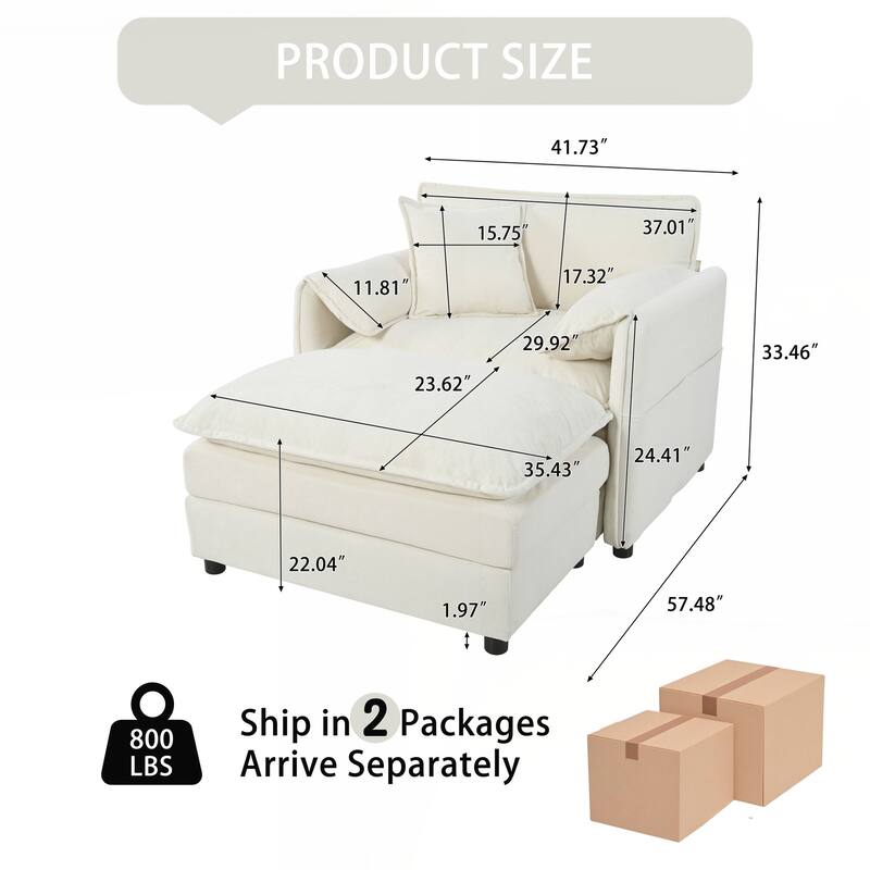 Chair with Movable Ottoman for Living Room or Bedroom