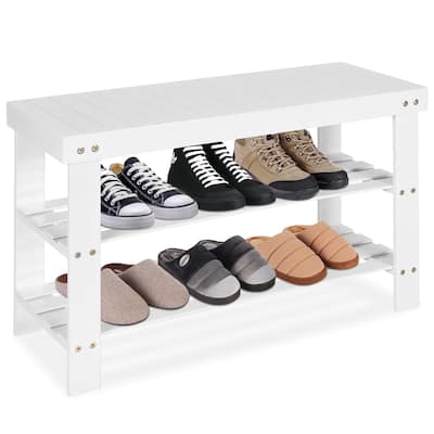 Costway Bamboo Shoe Rack Bench 3-Tier Storage Shelf Holder Home