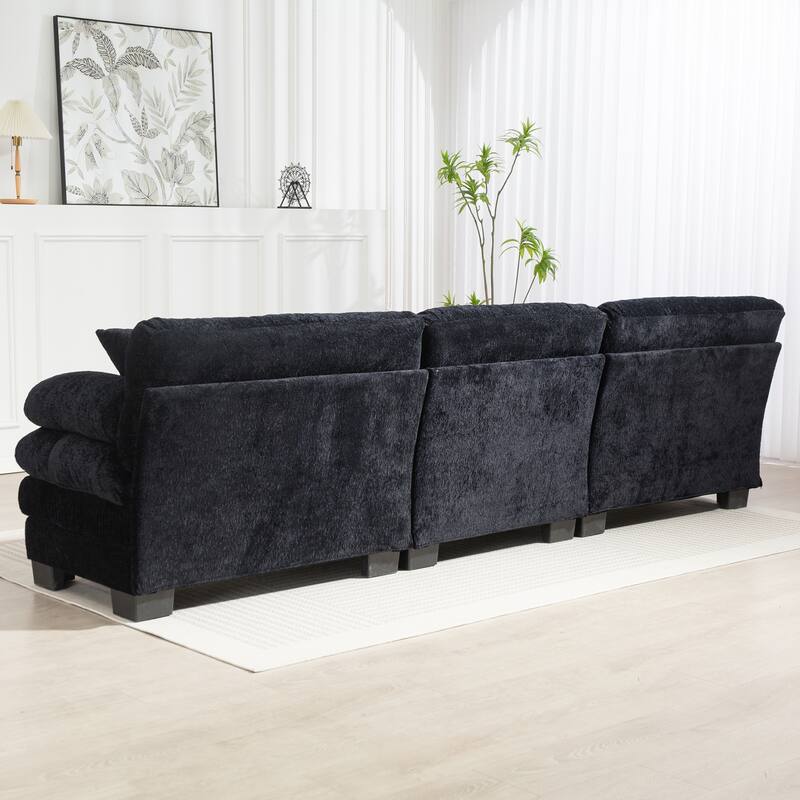 3-seat L Shaped Modular Sleeper Sofa, Dual-Layer Cushioning, Ottoman, 2 Pillows - Black for Living Room